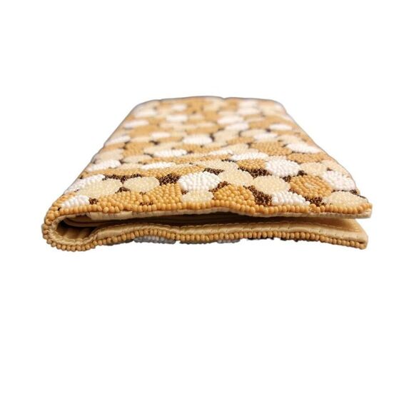 Vintage Formal Beaded Clutch Saks Fifth Avenue Neutral Satin Cocktail Bag - Picture 10 of 13